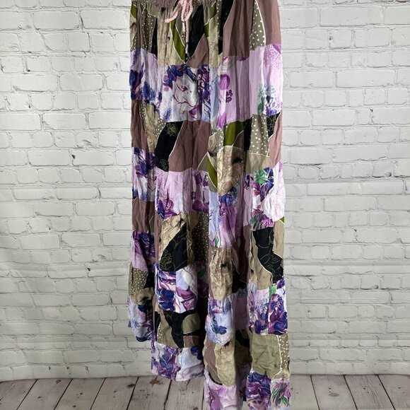Vintage Flower Brand Pattern Drawstring Waist Tiered Flowy Skirt India Made O/S - Picture 2 of 8